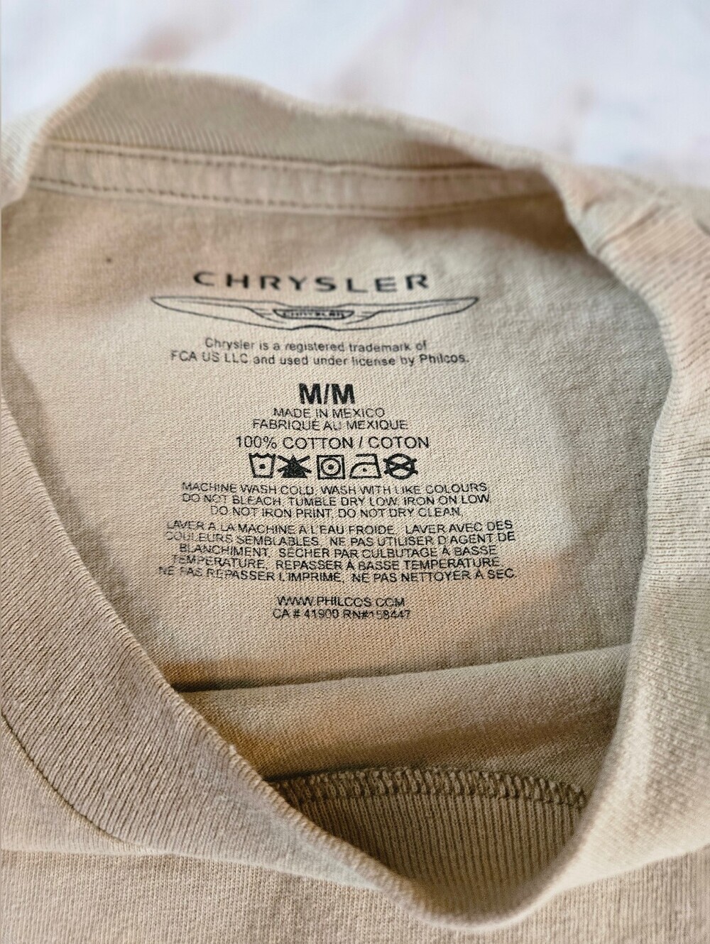 Chrysler Mens Beige Letter Car Crewneck Pullover Short Sleeve Shirt Size Medium - Picture 8 of 12